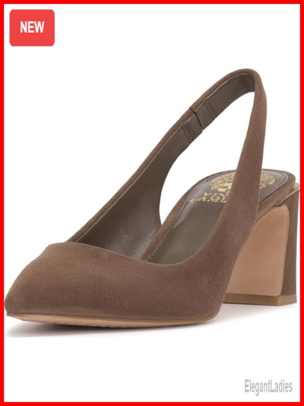 Vince Camuto Hamden Suede Slingback Pump Pointed Toe Block Heel